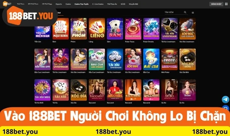 Vào 188BET người chơi không lo bị chặn